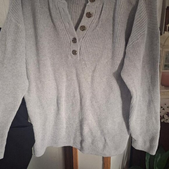 aerie Sweaters - AERIE WAFFLE WEAVE SWEATER - WOMENS SIZE SMALL OVERSIZED  GRAY